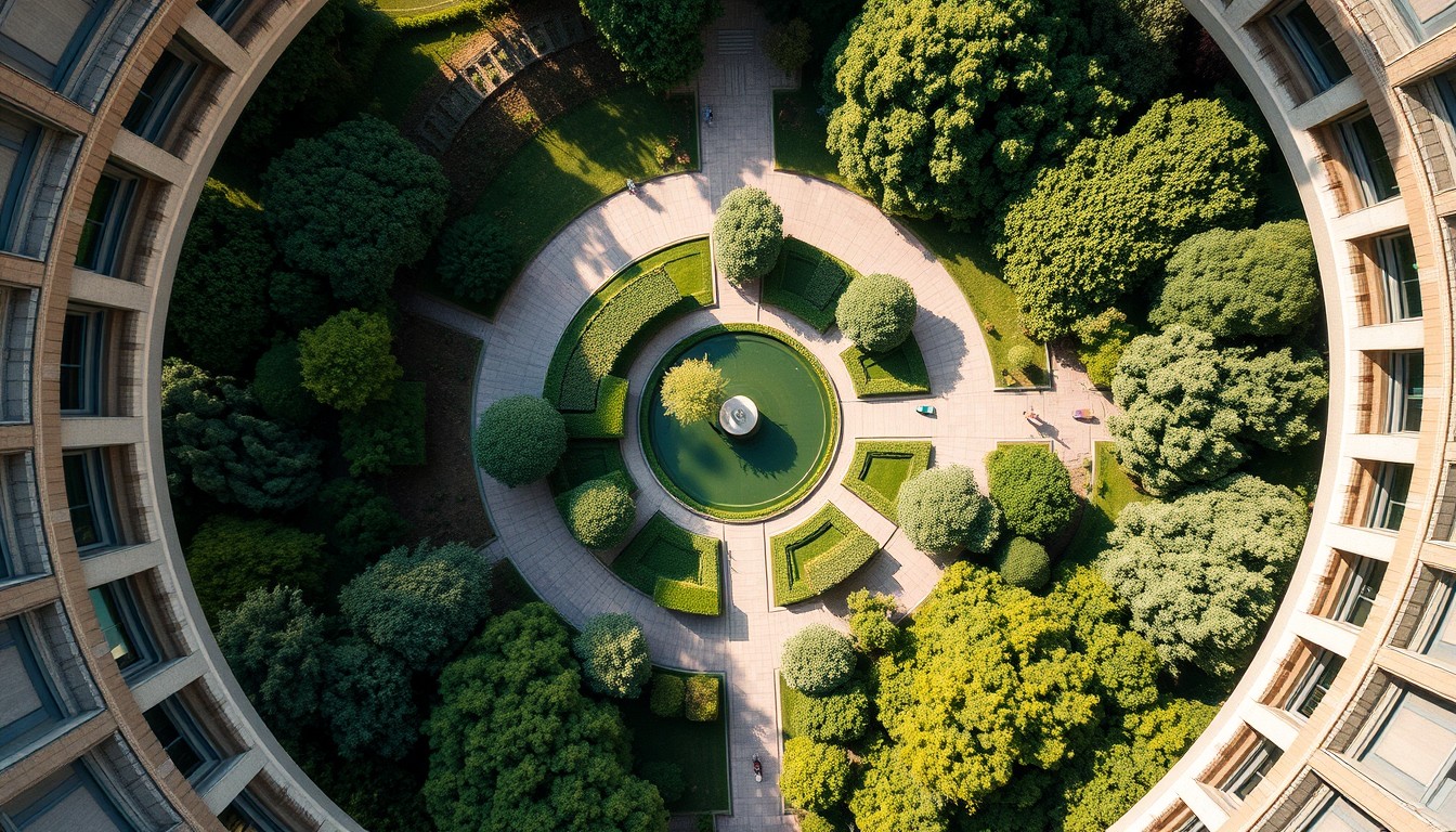 A park in a dome, viewed from above. - Image