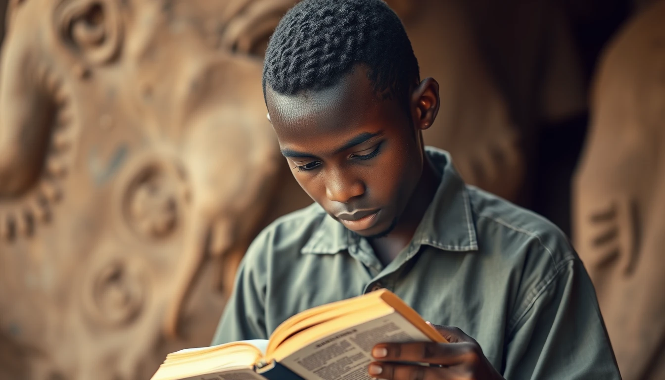 Hero background photo of a Rwandan young man reading the Bible, uploaded to Instagram.