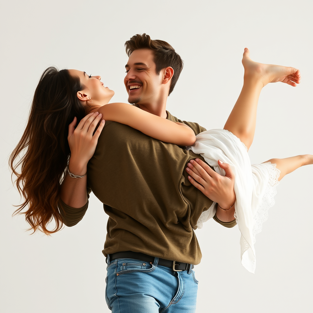 handsome man lifting women in his arm - Image