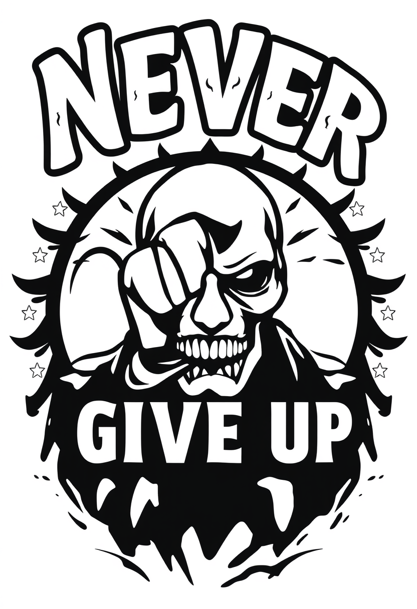 "Never Give Up", professional T-shirt design, vector design isolated on a white background.