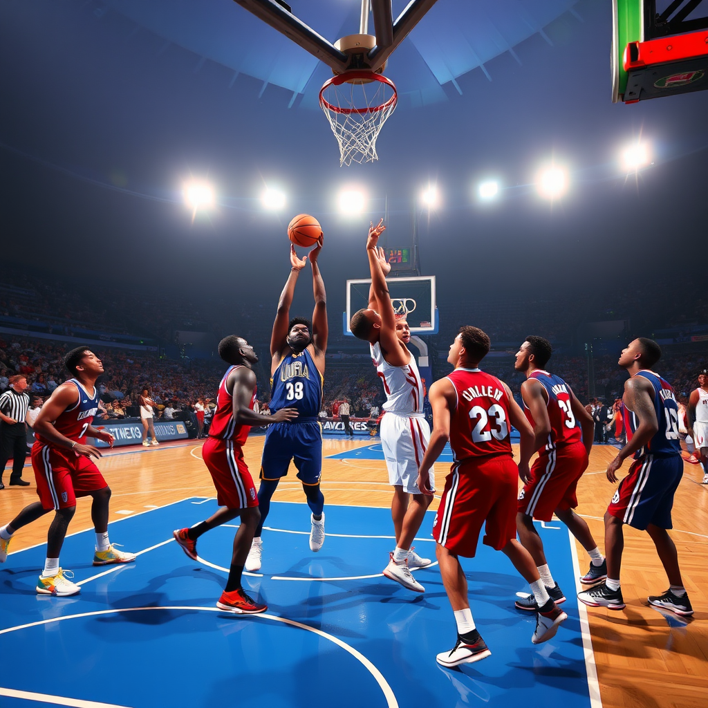 Picture of an NBA group playing in the Olympics.