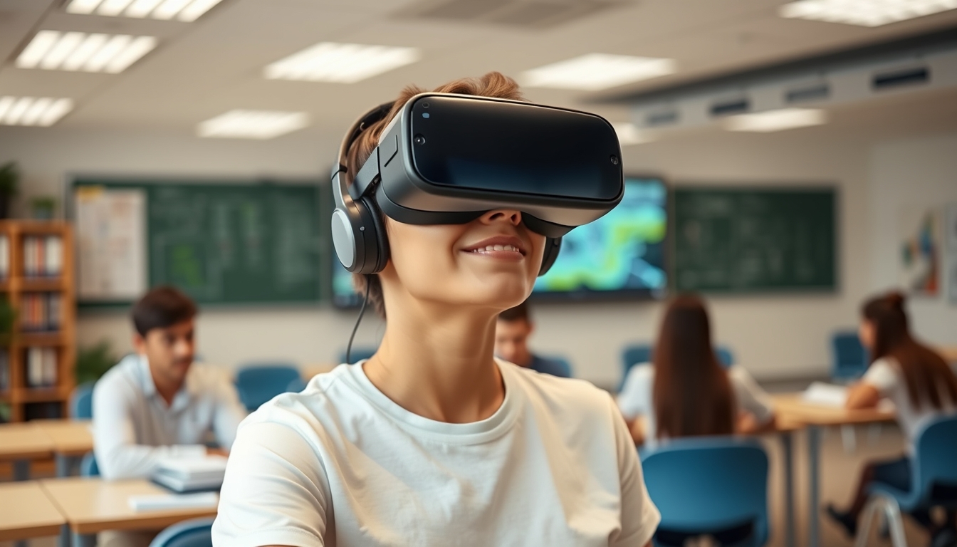 Virtual reality classroom, representing the future of education.