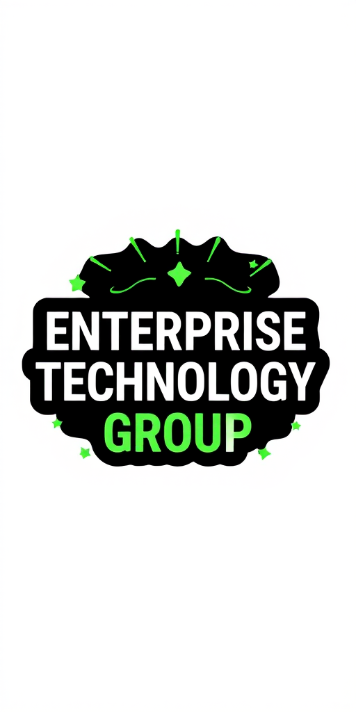 Make a sticker with the text "Enterprise Technology Group" with a theme of celebration. Use font Futura PT Heavy and greens for color palette.