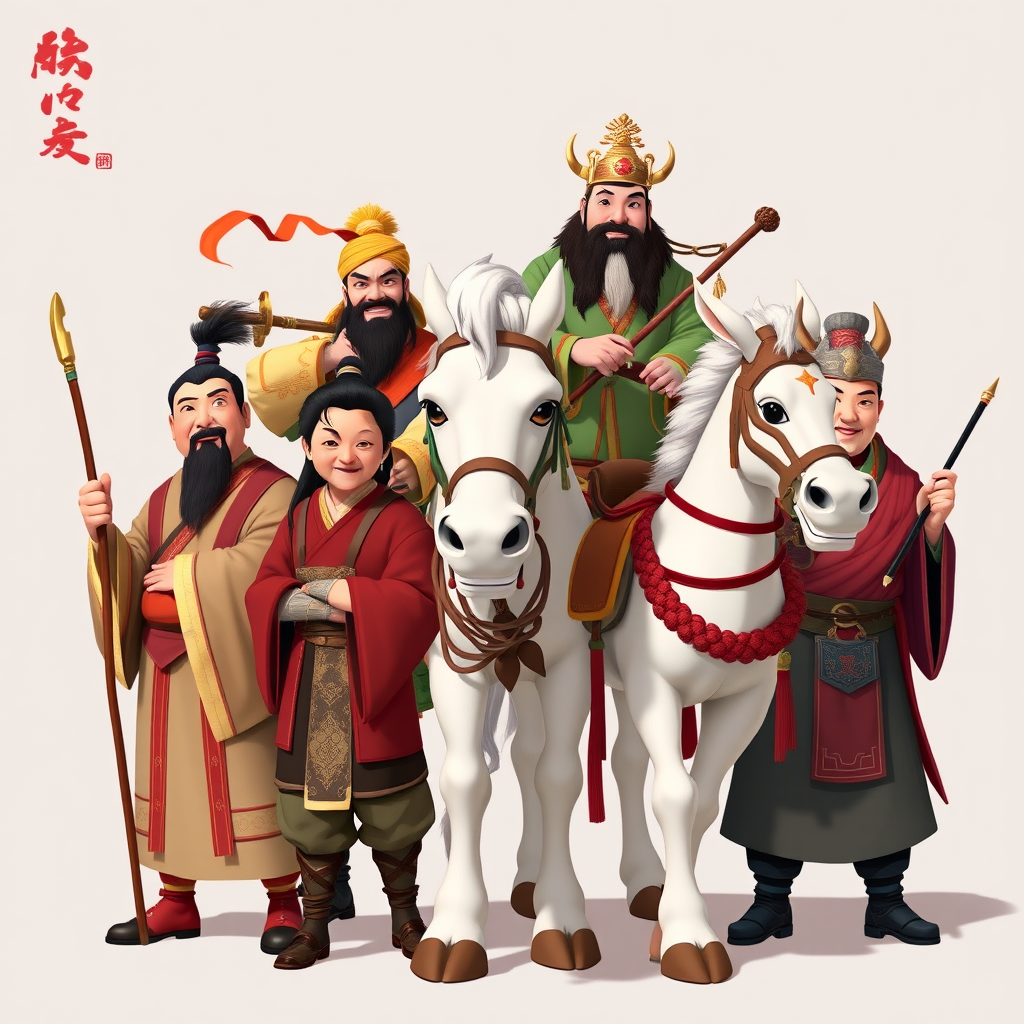 A group photo of Tang Seng, Sun Wukong, Zhu Bajie, Sha Heshang, and the White Dragon Horse from "Journey to the West." - Image