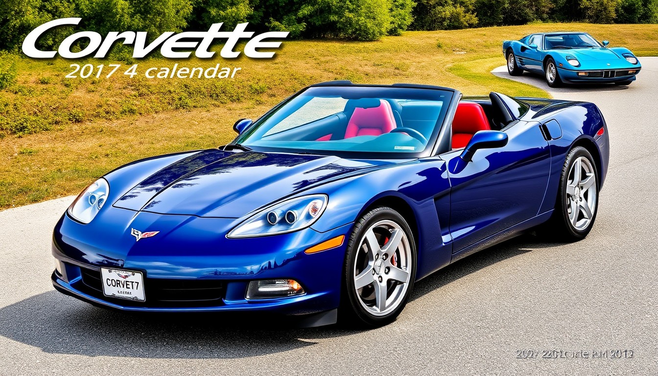 Pictures for a Corvette calendar with one car for each month. - Image