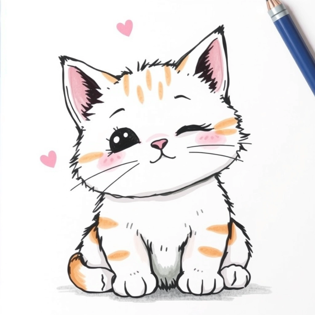 "Try to draw a cute cat being affectionate as much as possible."