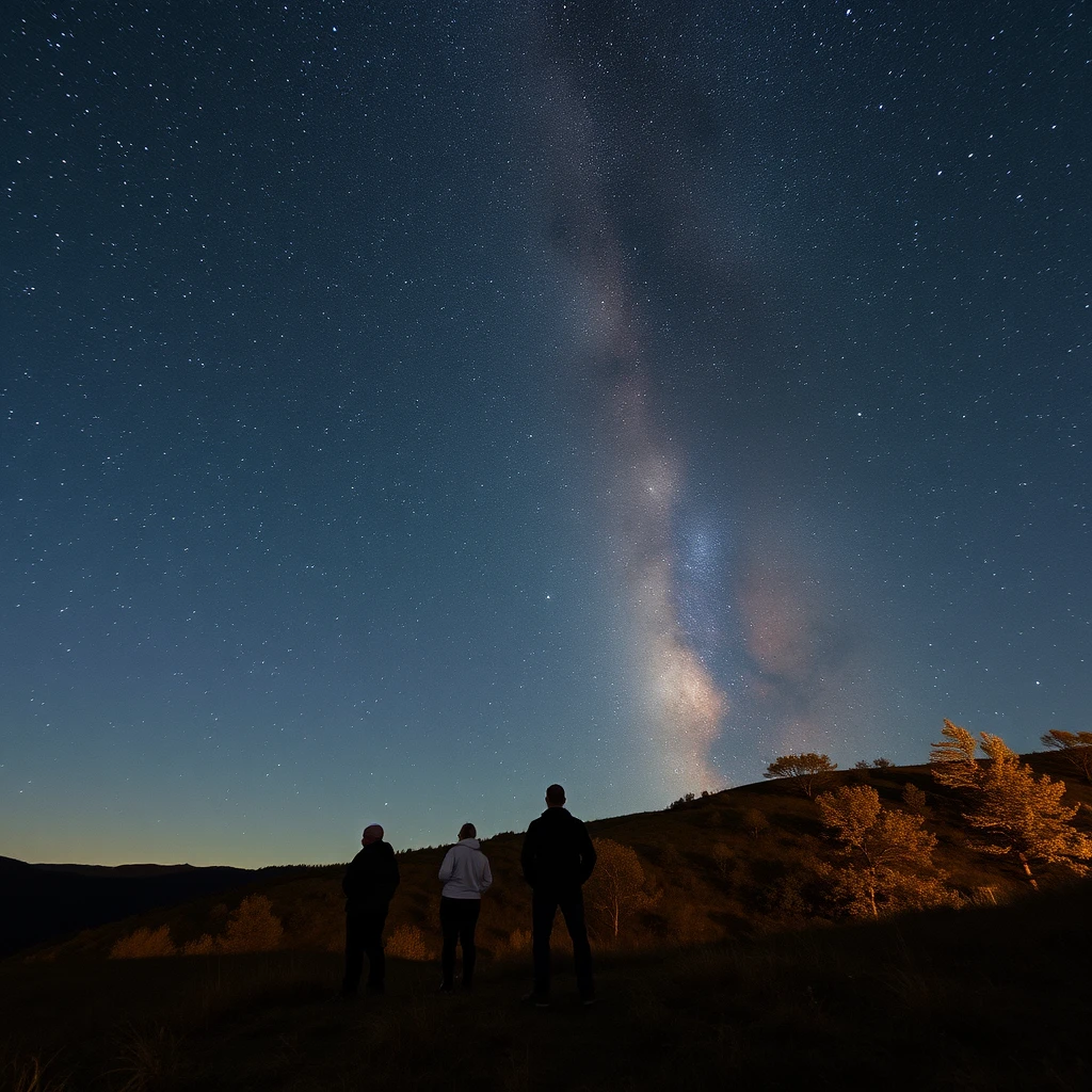 'The sight of people gazing at the Milky Way from a hillside on an autumn night.'