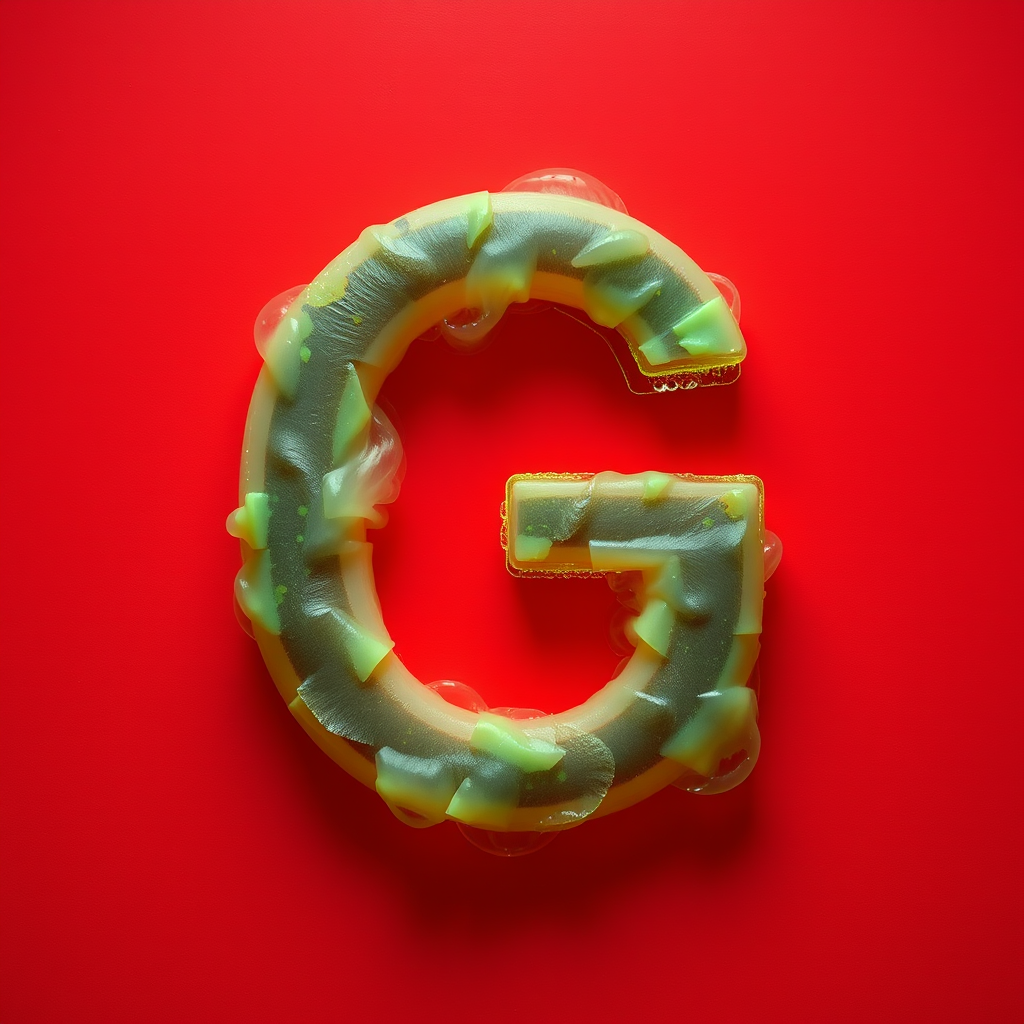 A letter "G" made of toxic gas, light red background, realistic photograph. - Image