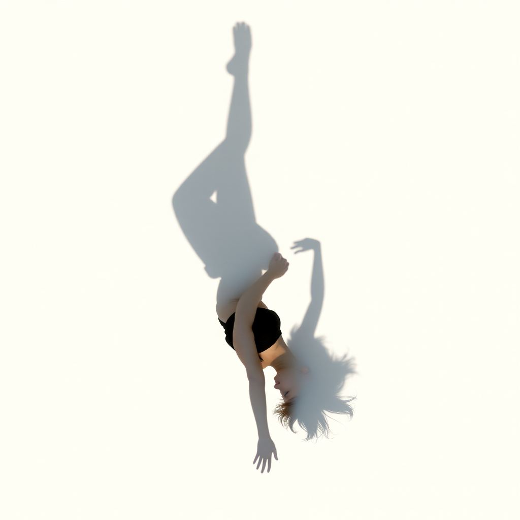 Shadow in a white background of a woman dancing upside down. - Image