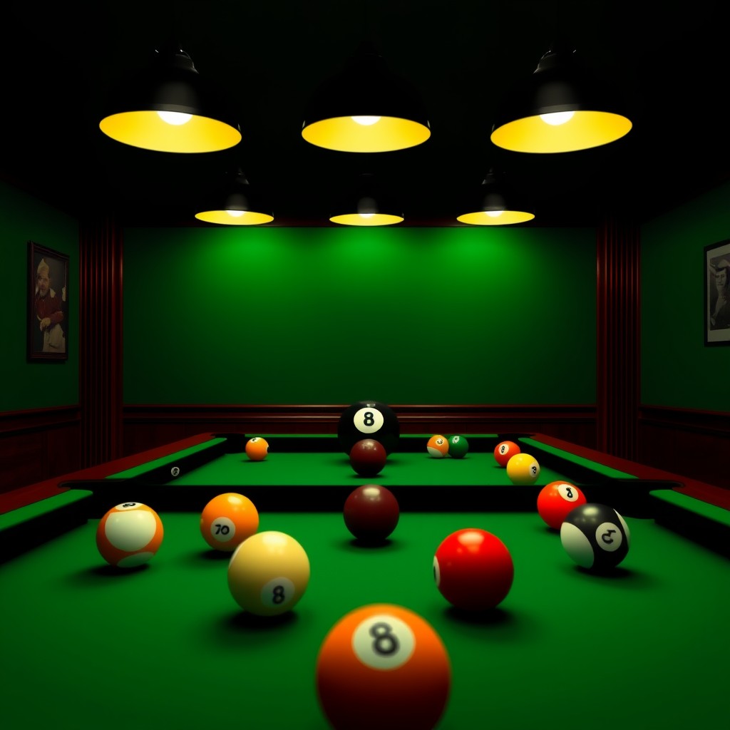 billiards, with all balls but all balls only 8-ball black. - Image