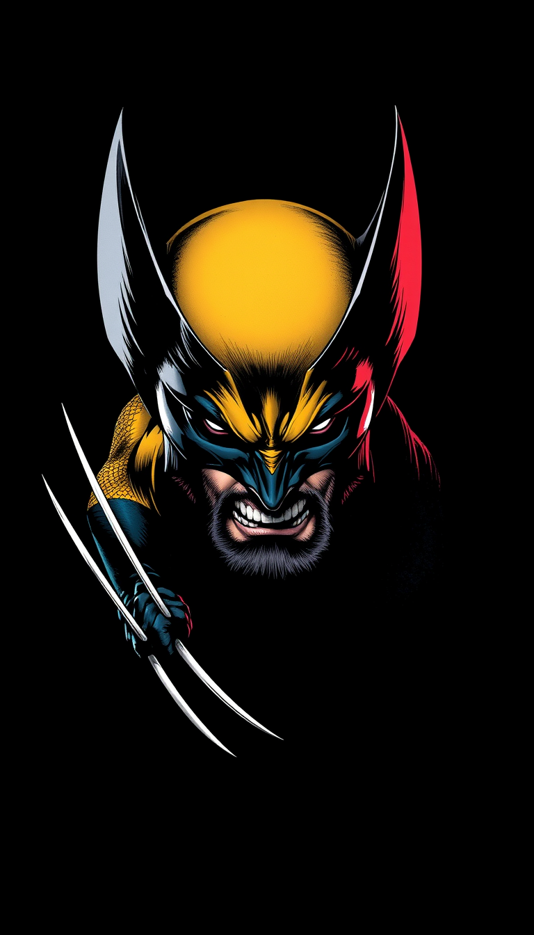 WOLVERINE, ART by FRANK MILLER, solid color, T-SHIRT DESIGN ART by, black background - Image