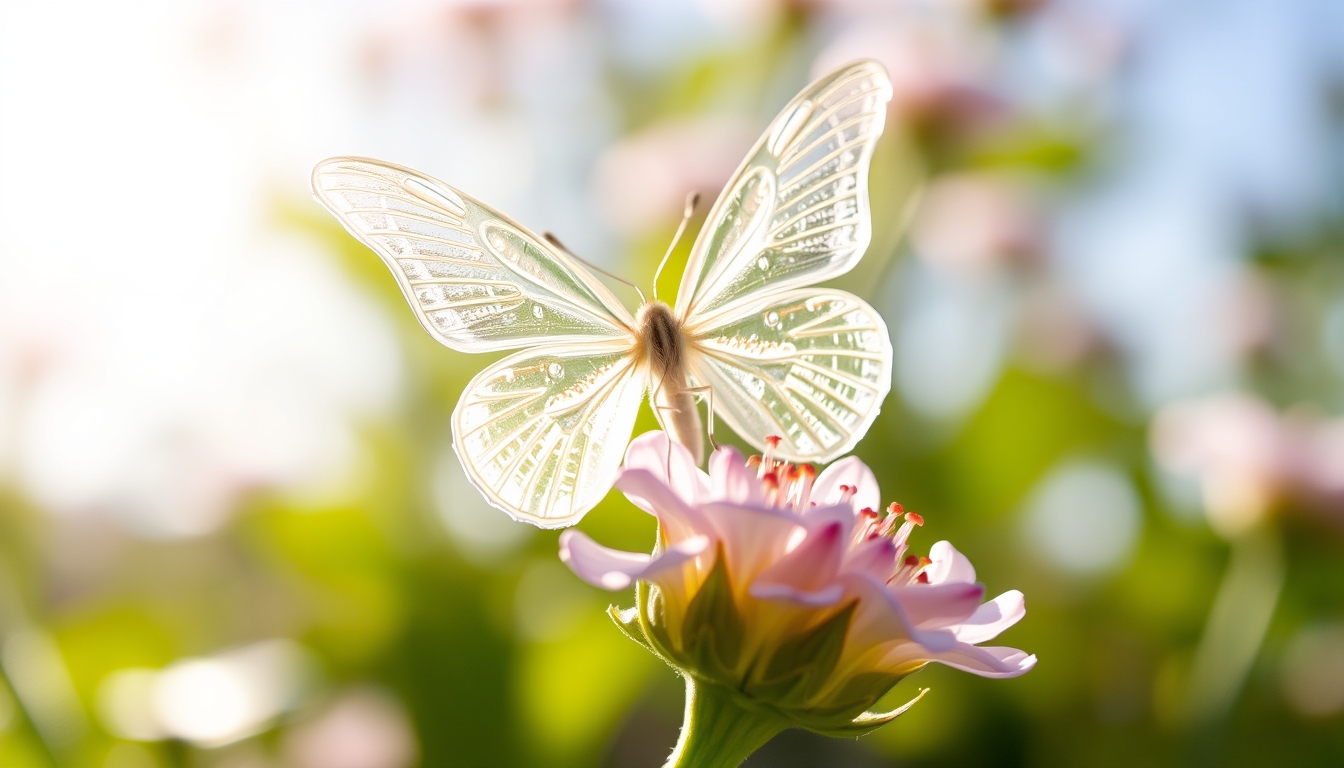 A delicate glass butterfly perched on a blooming flower, catching the sunlight. - Image