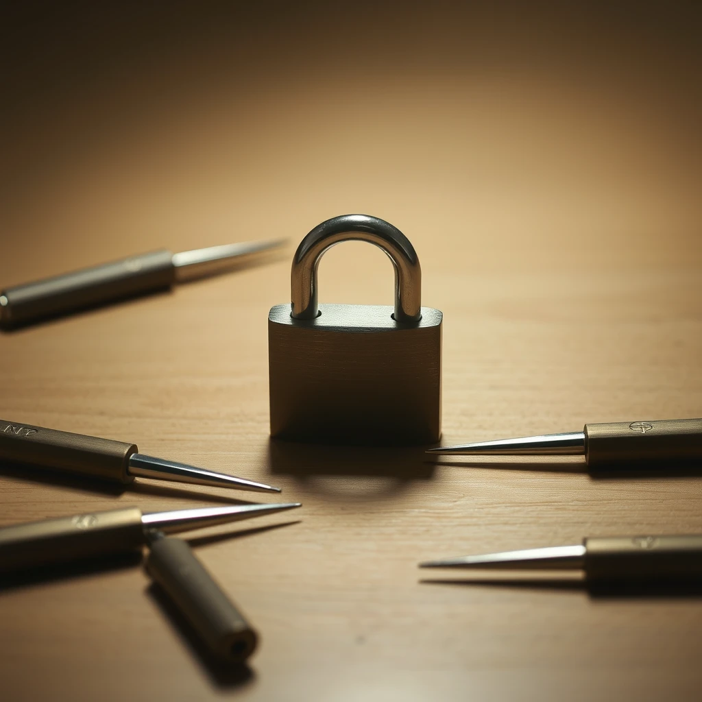 'Lockpicks on the table, open lock, minimalism.' - Image