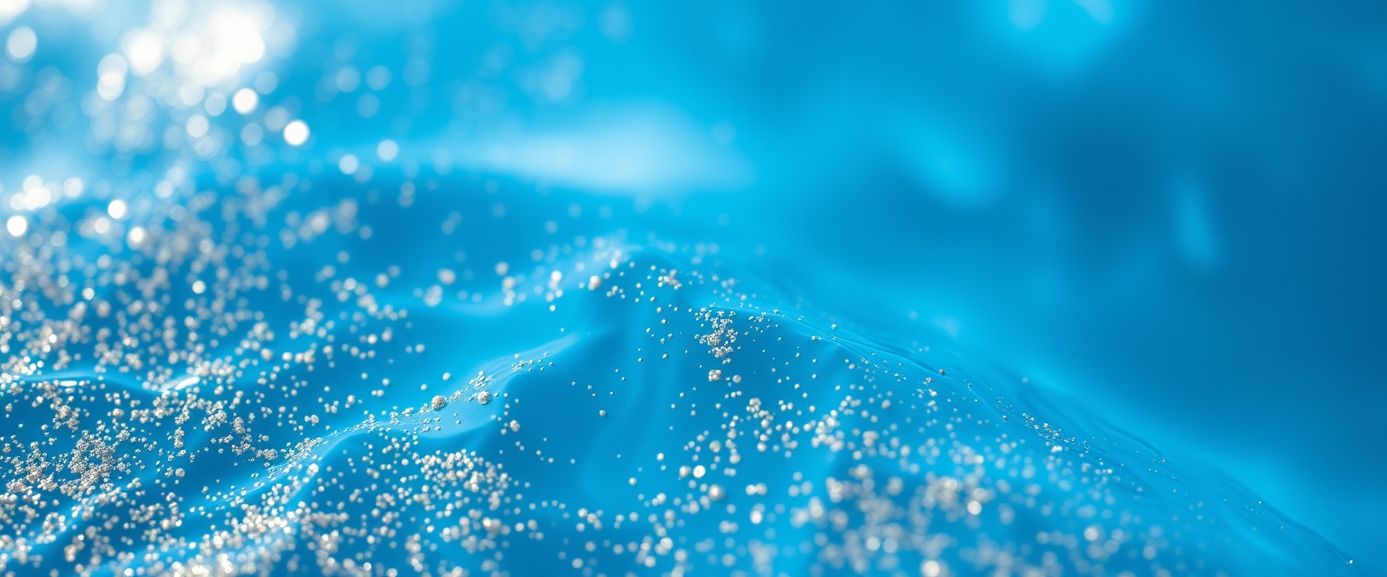 A close-up of a blue and gold glittery surface of water.