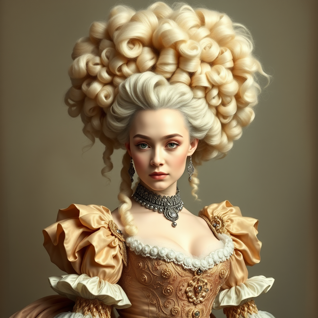 "Rococo Daenerys as Marie Antoinette", elaborate gown, huge rococo hair, head and shoulders portrait. - Image