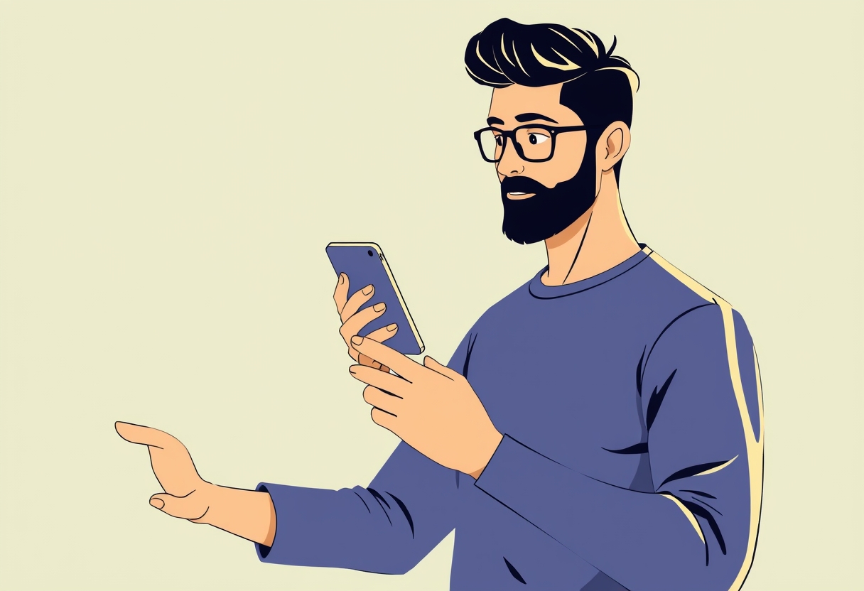 A man holding a smartphone, illustration - Image