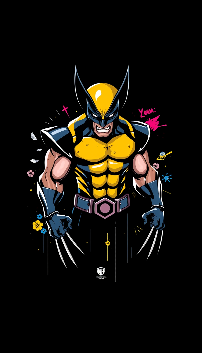 WOLVERINE, graffiti VECTOR 3D, ART by, Warner Bros. Animation, solid color, TSHIRT DESIGN ART by, black background