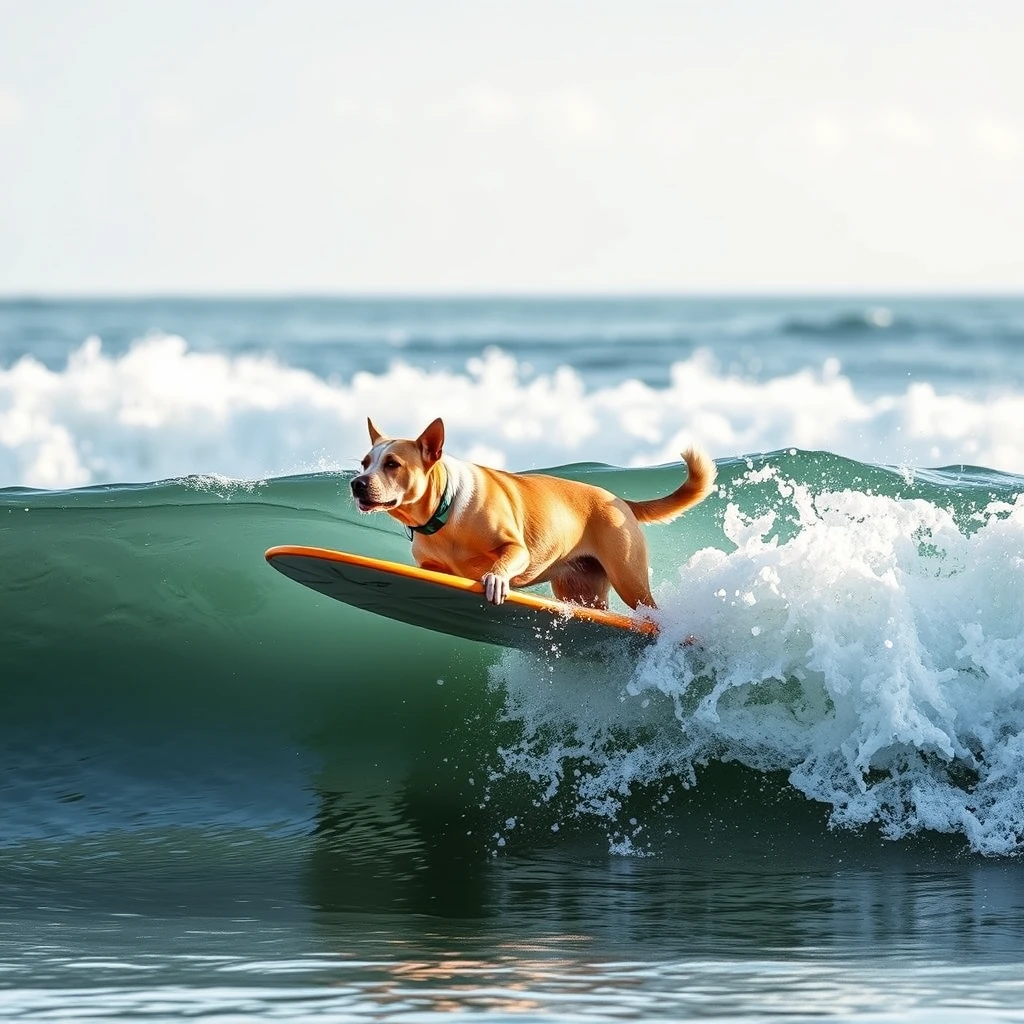 a dog surfing