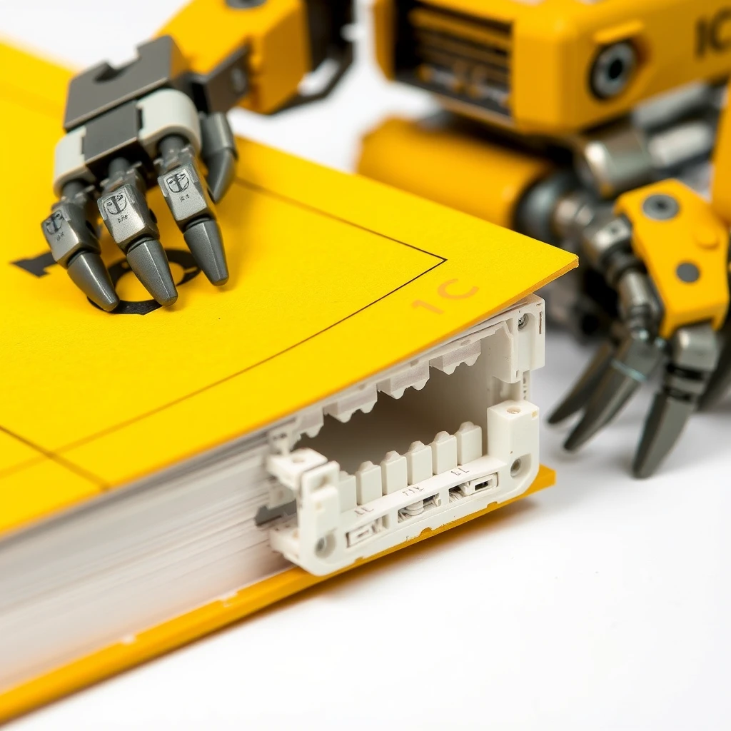 The robot bit off part of a yellow book labeled 1C programming with its teeth.