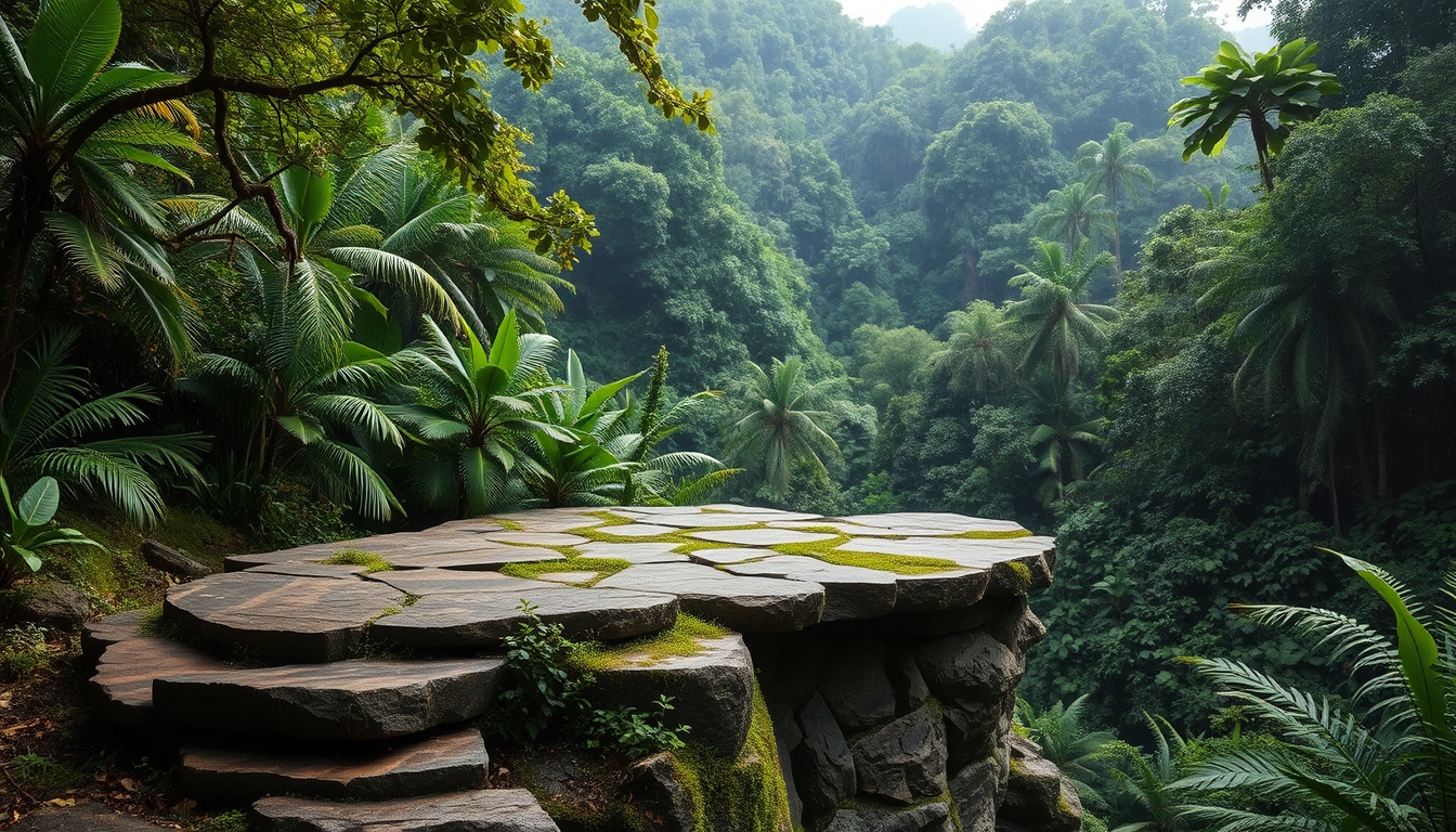 Stone Platform In A Lush Jungle Setting