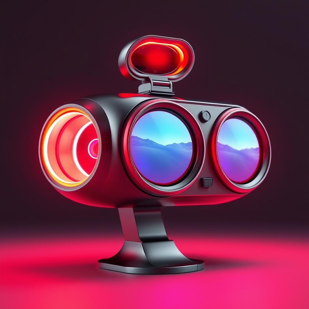 A creative flight monitor rendering, 3D modeling, industrial product design, different angles, eye-catching colors, glowing aperture, 3D rendering, blender rendering, UE5 rendering, model, metallic shine, simple and smooth shape, excellent clarity, the best picture quality. - Image