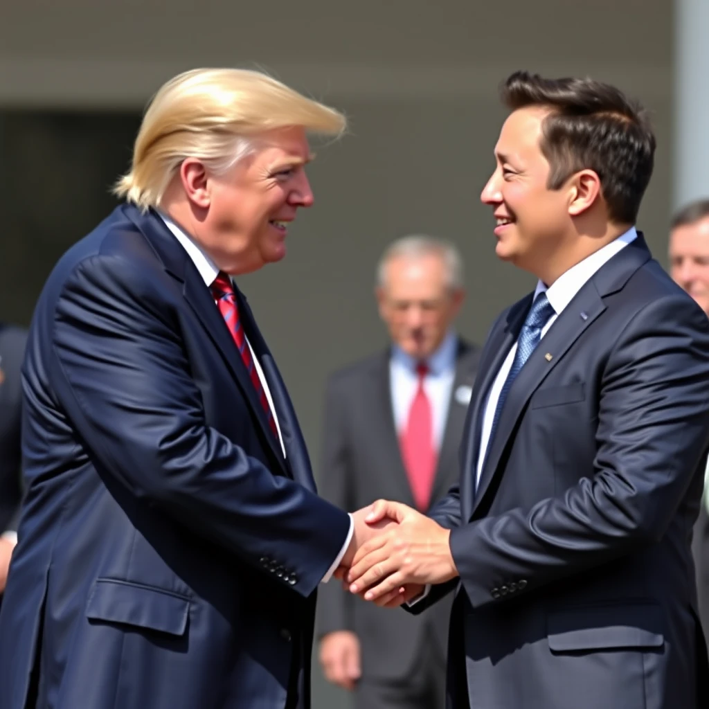 "Trump and Musk shake hands." - Image