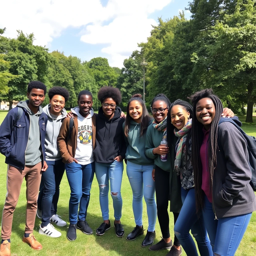 Boring photo of a group of Rwandan youth being happy in a park in Germany. - Image