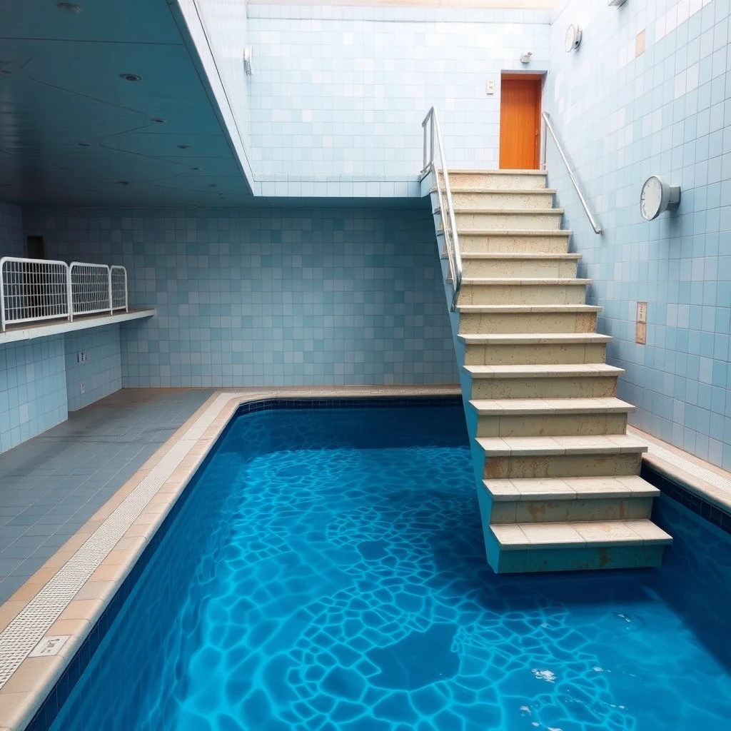 There is a strange swimming pool with steps extending from the sixth floor down to the pool and to the bottom of the water. - Image