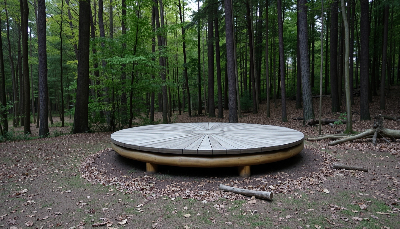 Wooden Round Platform in a Forest Setting - Image