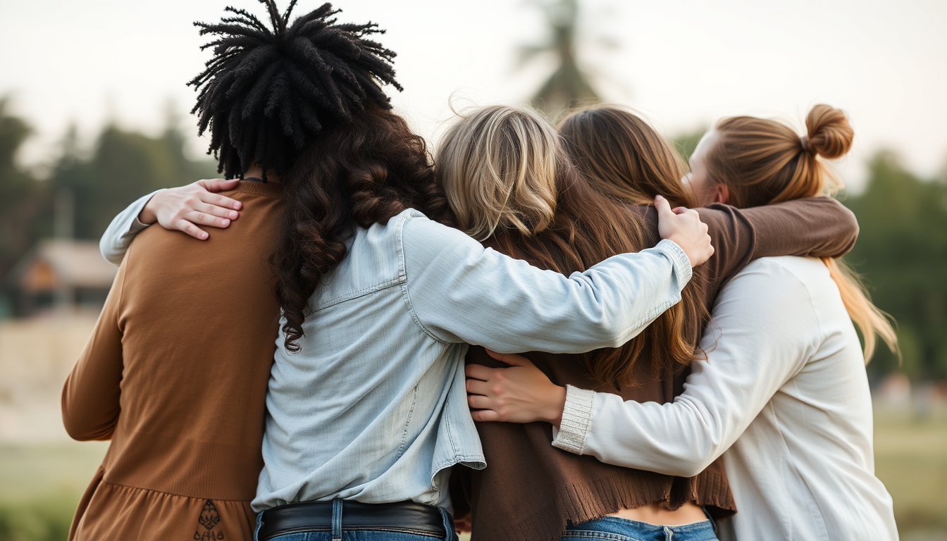 A group of friends hugging each other - Image