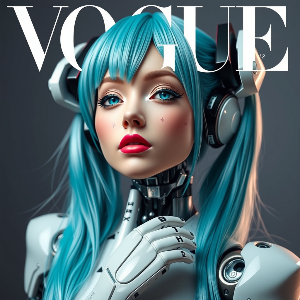 robotic hatsune miku on the cover of Vogue