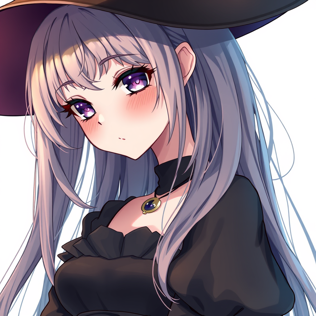 Anime art of a motherly woman witch, close-up, hair style, witch dress, natural reflective, detailed body, standing, white background, stunning details, trending on artstation, anime artwork, illustration quality, soft shadows. - Image