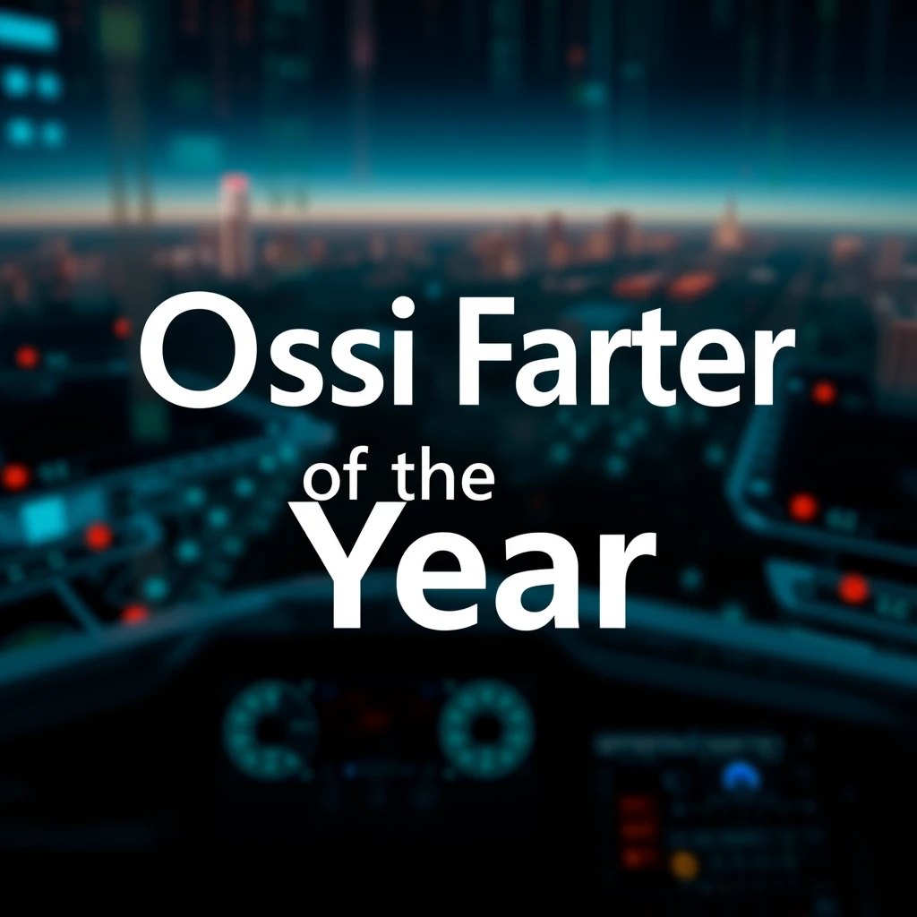 Create a Microsoft Copilot themed background image with readable text "Ossi Farter of the Year". Add a generative AI related graphic.