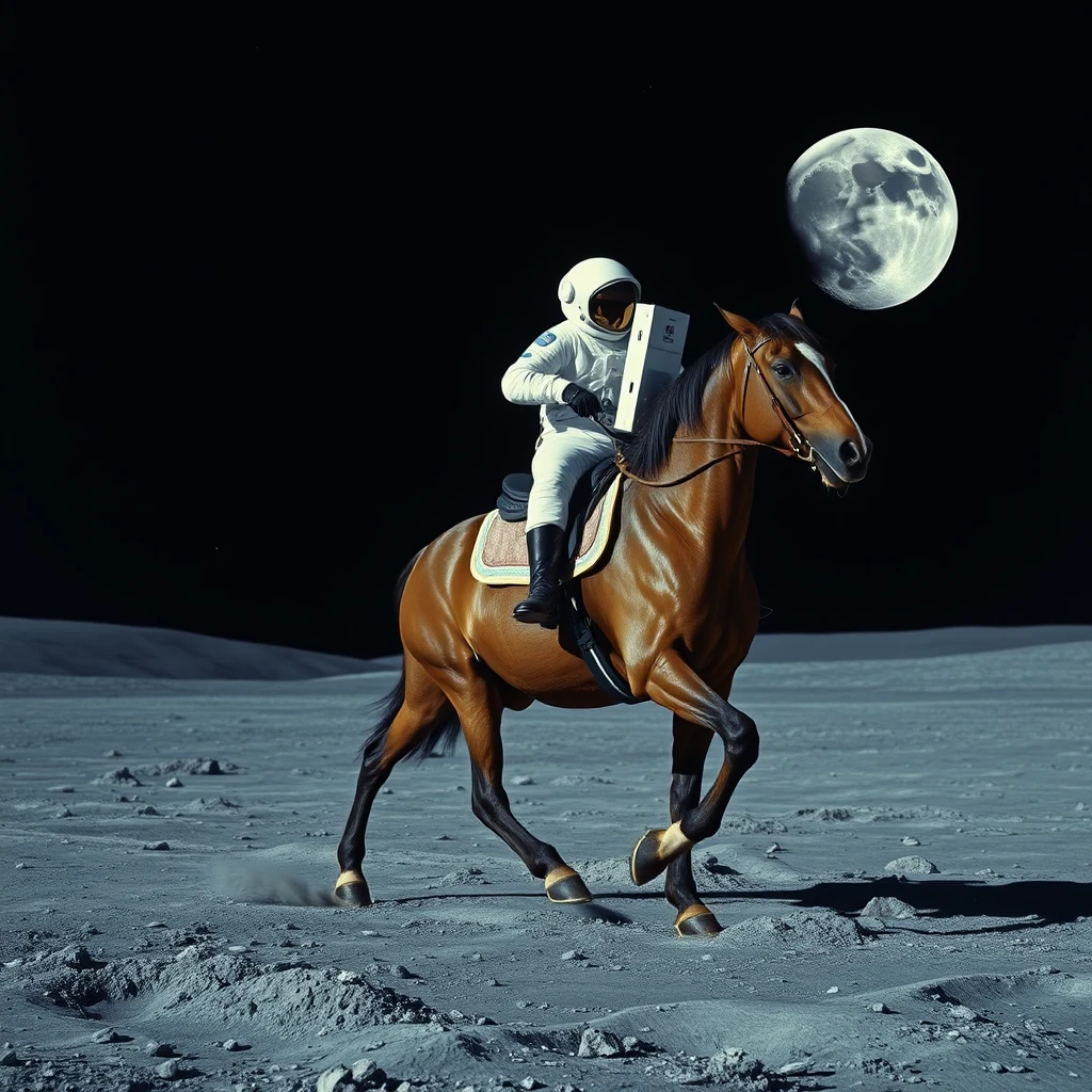 an image of an astronaut riding a horse on the moon - Image