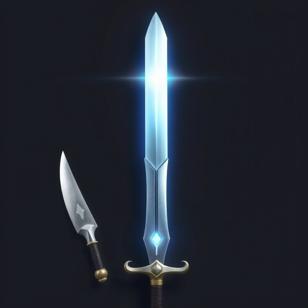 A shining sword next to a trowel - Image