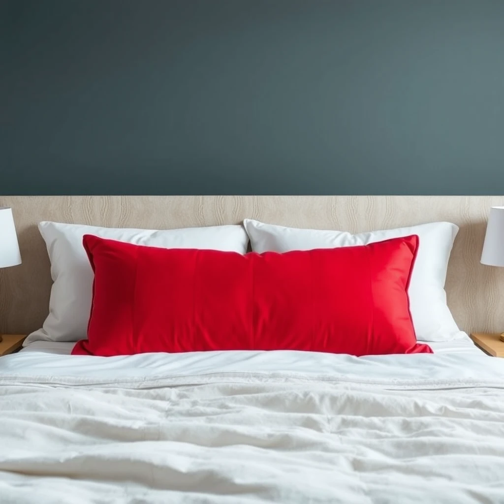 A red pillow that is several times larger than the bed. - Image