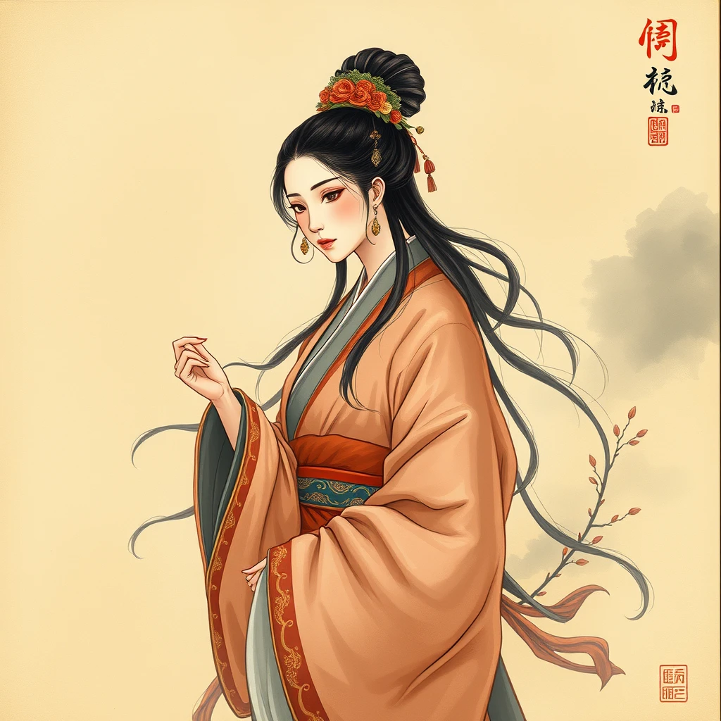 Ancient Chinese Woman, Chinese Painting Style, full body