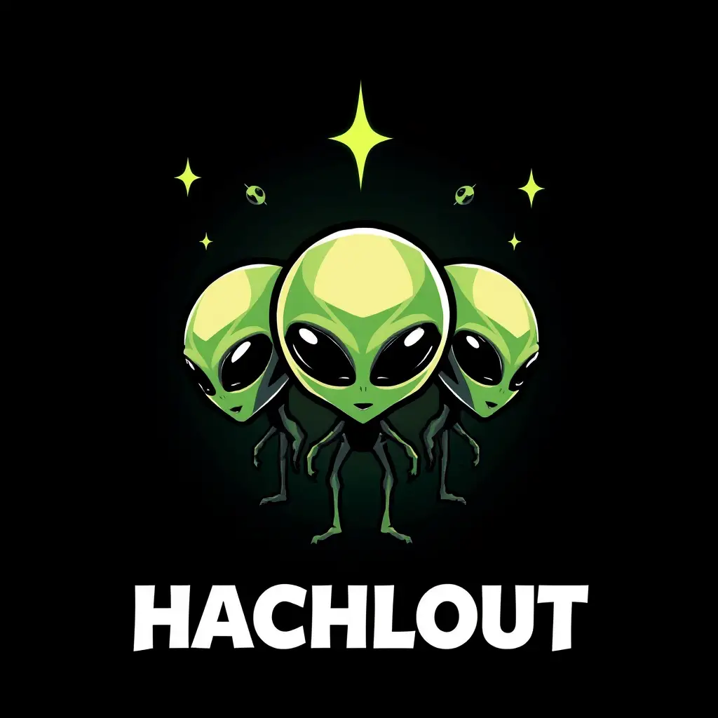 "HICHAM" "HACHLOUT" Text, logo design 2D, aliens galaxy Style