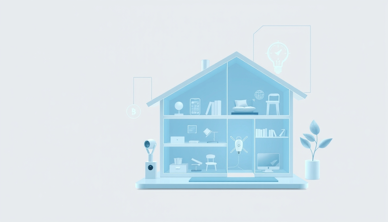 Smart Home Technology Illustration in Silver and Blue Palette - Image