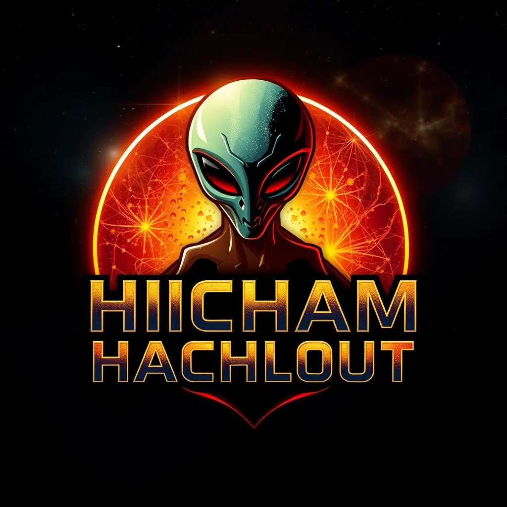 "HICHAM HACHLOUT" Text, logo design, realistic art, aliens galaxy Style - Image