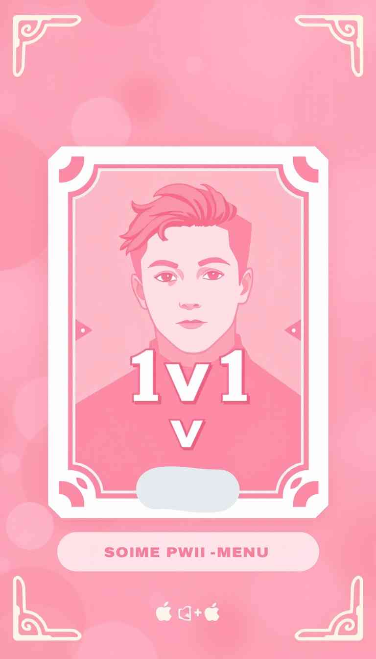 a portrait card in pink and white color, 1v1 text on it, soft colors, blob style, game menu screen - Image