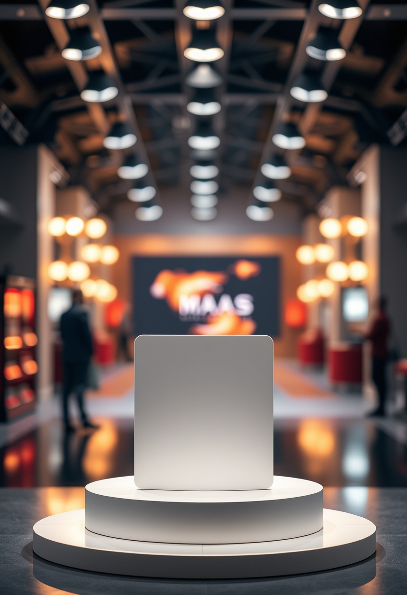 Amazing podium product stand or display with blurred background and cinematic lighting, high detail. - Image