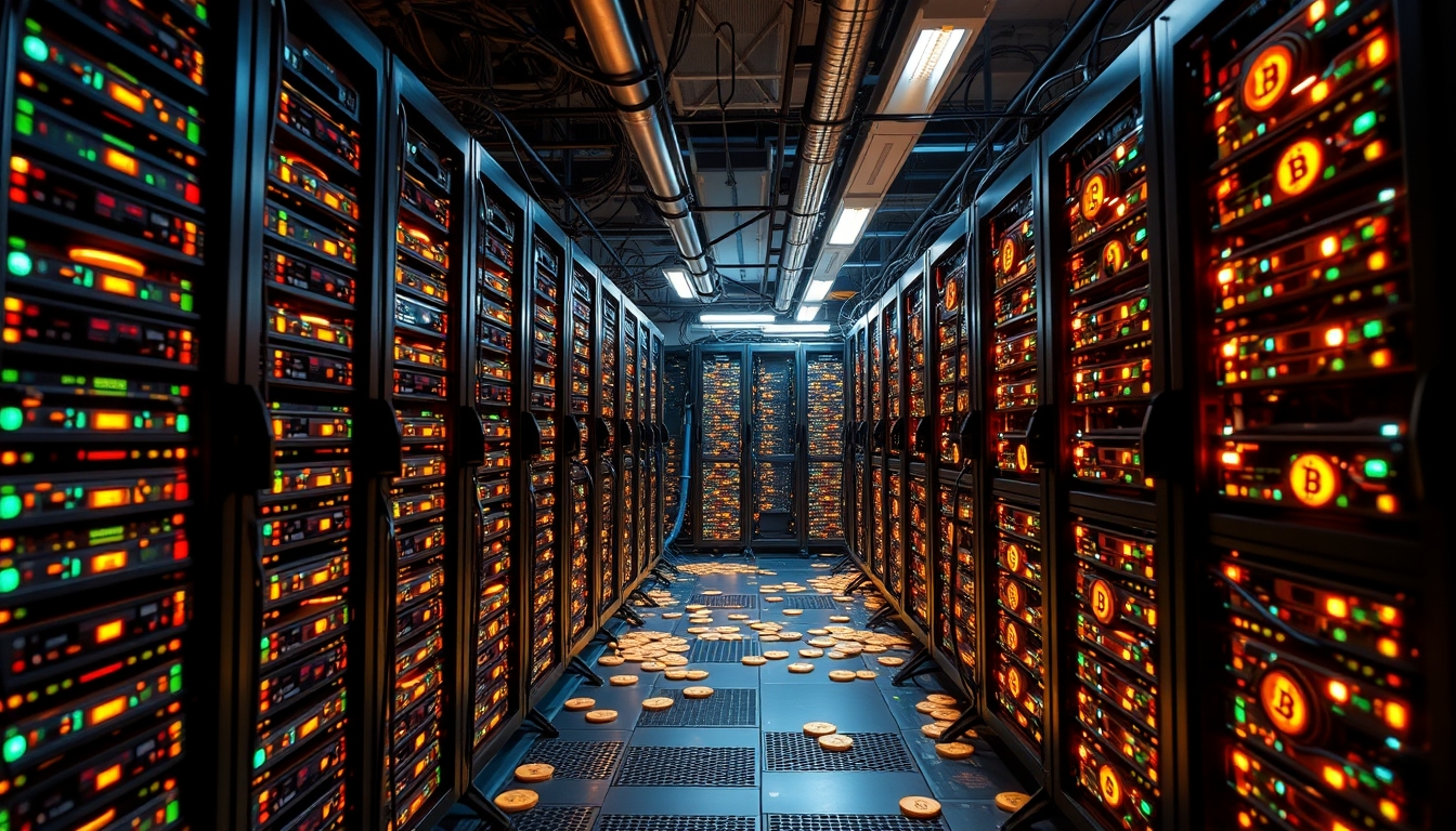 Cryptocurrency mining farm, illustrating the digital economy. - Image