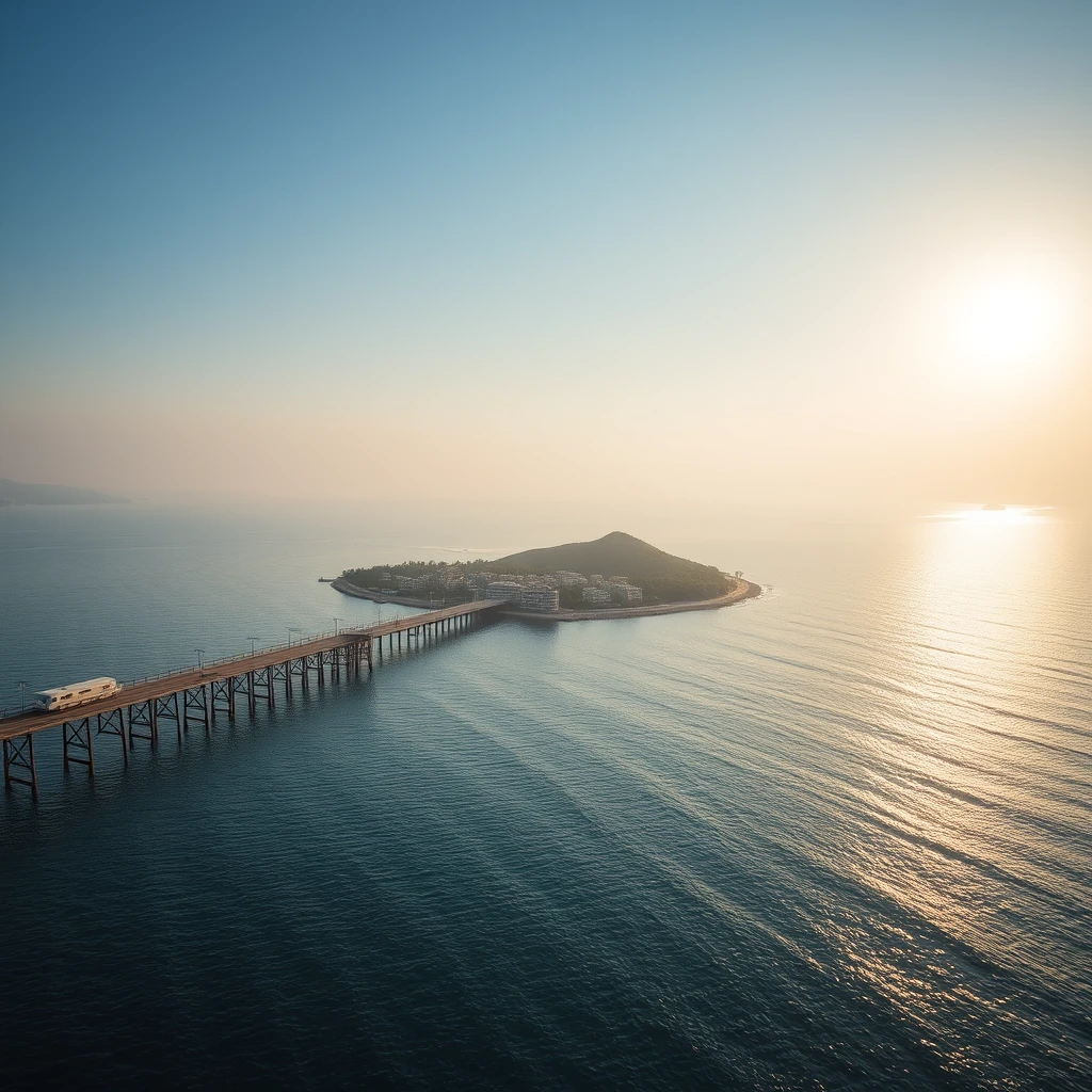 Cheung Chau Island, sunshine, early morning, pier, pure land, ocean, high definition, Sony photography, realistic.