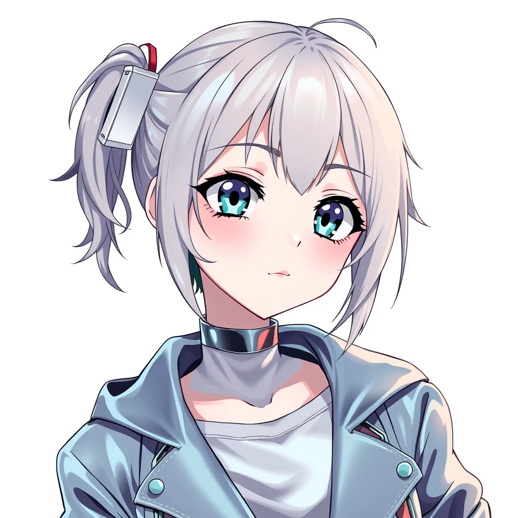 anime girl with the chrome-themed style. only white background