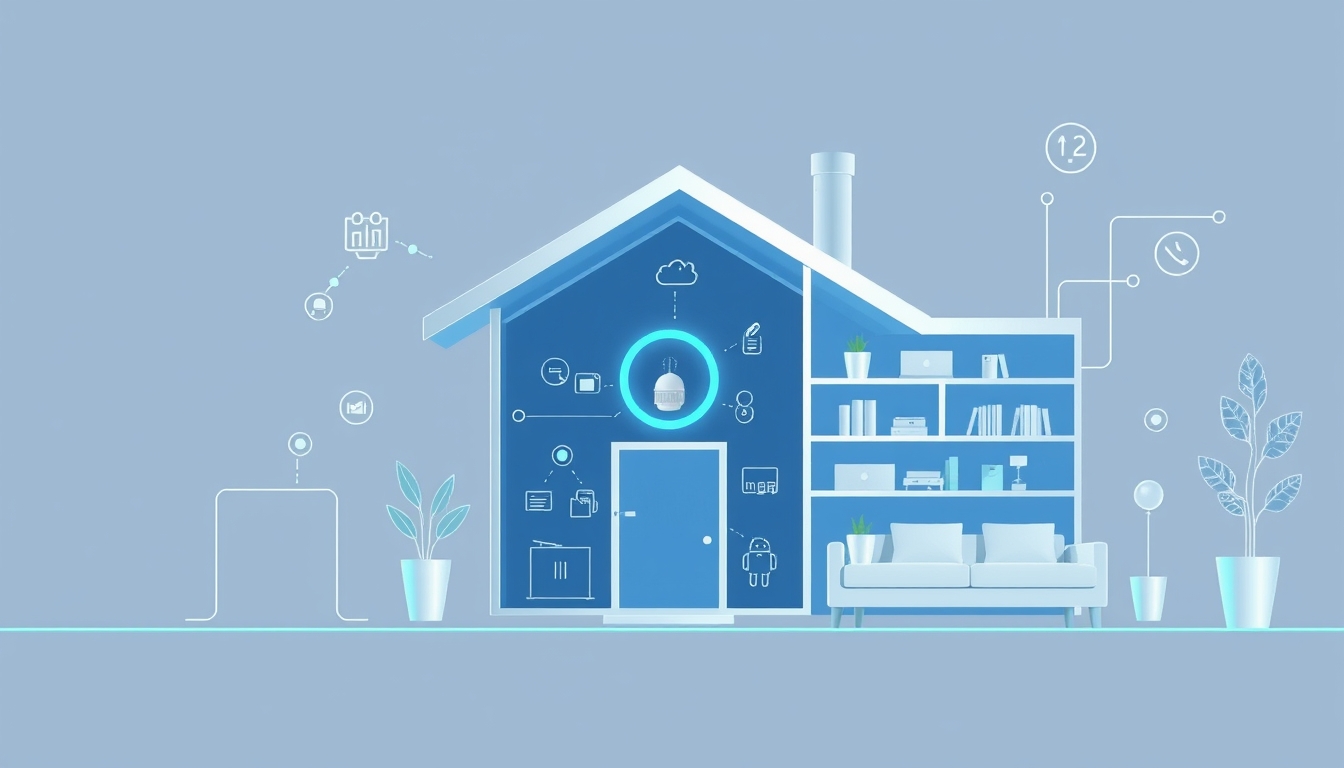 Smart Home Technology Illustration in Silver and Blue Palette