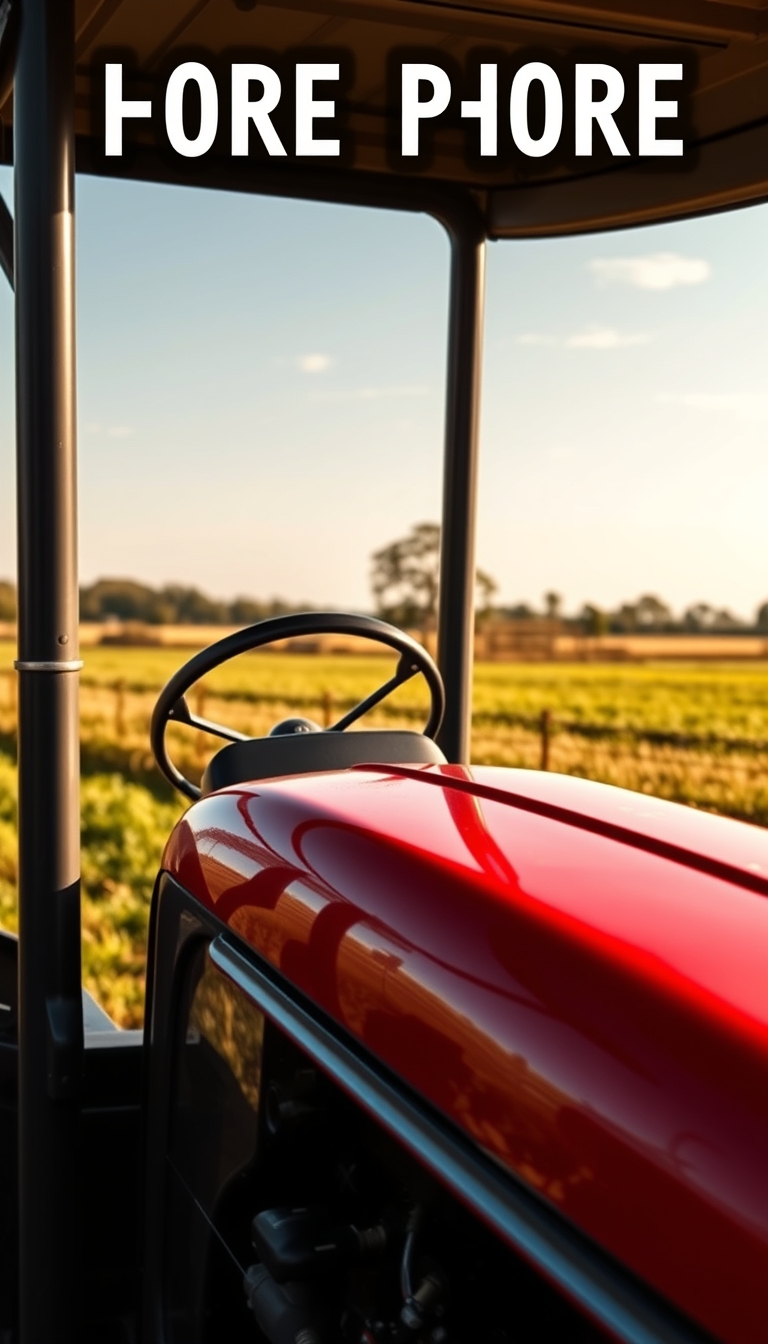 A picture of an agricultural poster. Make the poster ready to add a personal picture anywhere in the pictures. Make a place for writing at the top of the picture. The scene is well-lit, highlighting the vehicle's glossy finish. - Image