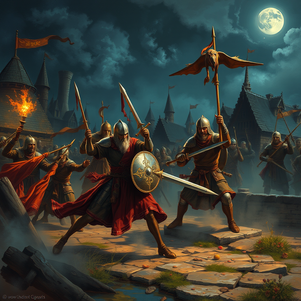 medieval battle. night