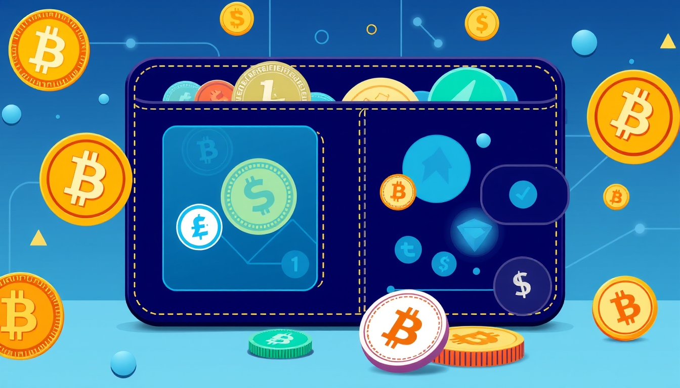 Digital wallet with diverse currencies, illustrating new financial systems.