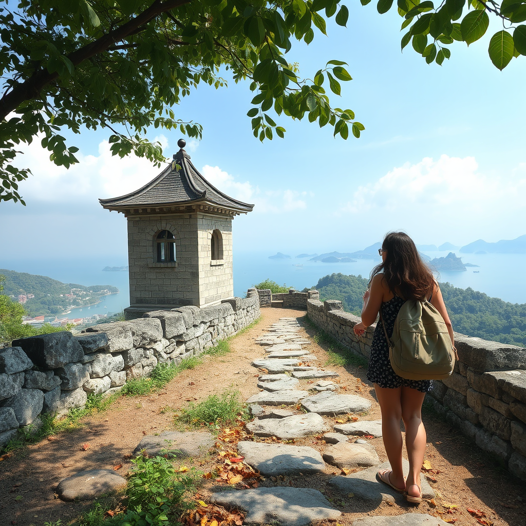 🌳 **Nature and History**: "Woman exploring trails, historical sites, every stone and leaf, stories of Cheung Chau Island, discovery, photorealistic style"